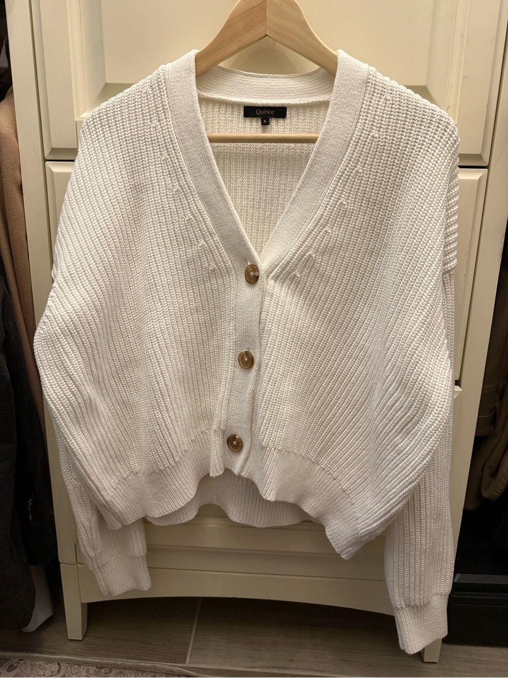 100% Organic Cotton Fisherman Boxy Cropped Cardigan Size Small (Ivory) - Picture 2 of 5